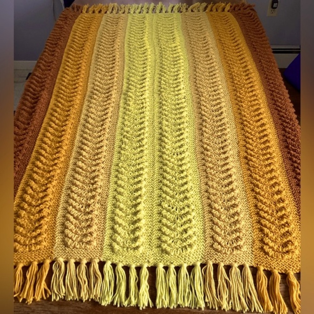 Mint! Retro hand knit blanket afghan